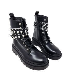 Dream Pairs Platform Side Zipper Metal Chain Punk Style Boots Black Size 6.5